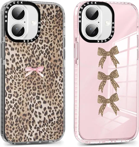 Miniatura 19 de Pack de 2 Fundas con Estampado de Guepardo para Apple iPhone 13 / iPhone 14 de 6.1 Pulgadas, Funda Transparente Linda Coquette con Patrones