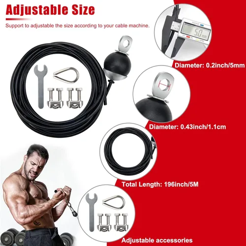 Miniatura 2 de Cable de polea de fitness de 196 pulgadas, repuesto ajustable para sistema de poleas, accesorios de máquina de cuerda de fitness de alta resistencia