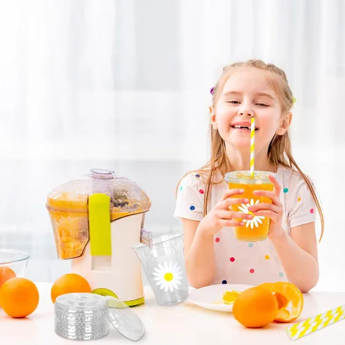Miniatura 5 de Whaline 50 piezas de tazas de plástico desechables lindas con tapa y pajita de margarita de 12 oz, tazas de bebidas frías para suministros