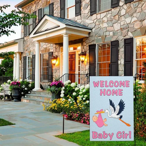 Miniatura 6 de Banderas de jardín para bebé niña de 12 x 18 pulgadas de doble cara con texto en inglés "It's a Girl", letrero de jardín para baby shower, bandera