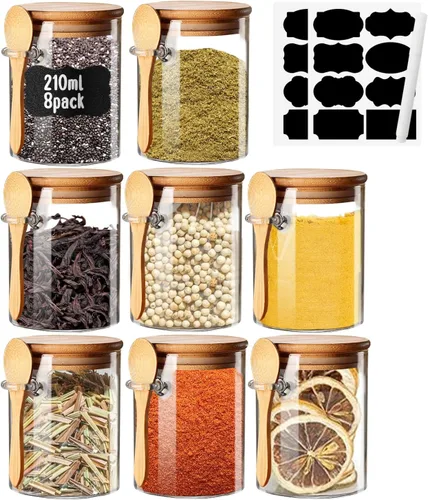 Miniatura 11 de Yalucky Tarros de especias, recipientes de avena durante la noche con tapa hermética y cuchara, juego de recipientes decorativos de cocina