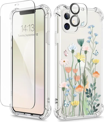 Miniatura 111 de GVIEWIN - Funda floral para iPhone 14 de 6.1 pulgadas, protector de pantalla + protector de lente de cámara, no se amarillenta, a prueba de golpes