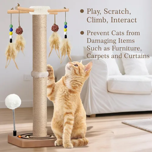 Miniatura 4 de Poste rascador alto para gatos, 33 pulgadas, sisal, juguetes de muebles interactivos para gatos adultos de interior, 2 métodos de montaje, torre