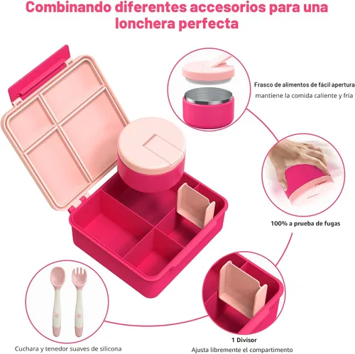 Miniatura 2 de Pawtong Lonchera Bento con termo de sopa de 8 onzas, recipientes de comida a prueba de fugas para niños con 4 compartimentos, recipiente de comida