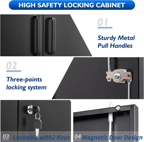 Miniatura 5 de Armario de garaje de metal de 36 pulgadas de alto, gabinetes de almacenamiento de 2 puertas, caninete de herramientas de acero utilitario, caninetes