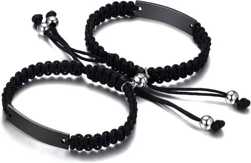 Miniatura 9 de MEALGUET Pulseras de ID Personalizadas para Parejas Grabado Personalizado Hecho a Mano Cuerda Trenzada Pulsera de Muñeca para Hombres Mujeres