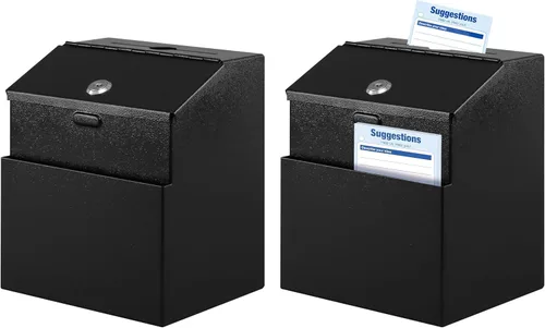 KYODOLED Caja de Sugerencias con Cerradura y Ranura, Caja de Metal Montada en Pared para Dinero con Llave y 100 Tarjetas de Sugerencia Gratis, para