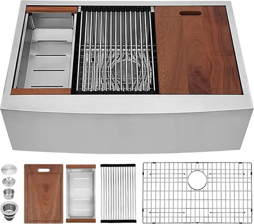 Miniatura 13 de Sarlai Fregadero de cocina de 30 unidades color negro, 30 x 22 pulgadas, fregadero de cocina de 30 x 22 pulgadas, fregadero de cocina de acero Acero