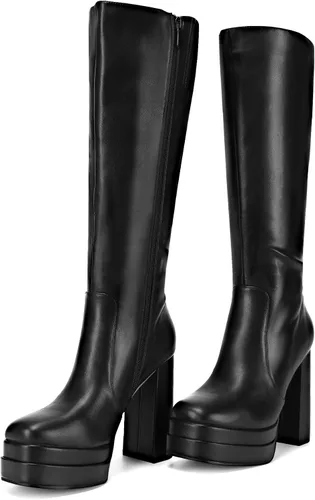 Miniatura 4 de DREAM PAIRS Botas altas hasta la rodilla con plataforma para mujer, botas Gogo largas y gruesas para otoño