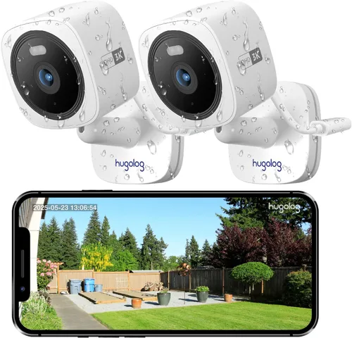 Hugolog Cámaras de seguridad 3K 5MP para interiores y exteriores para seguridad del hogar, cámara para el hogar con visión nocturna a color