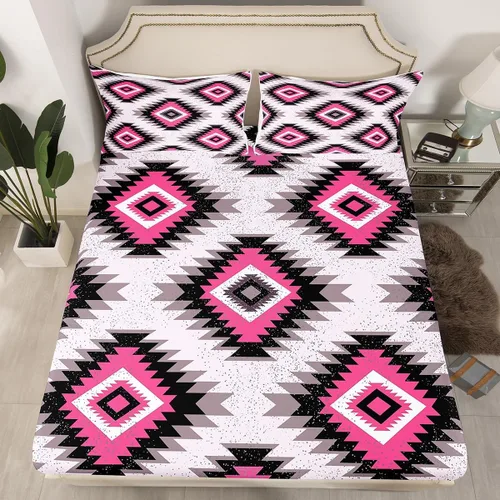 Miniatura 13 de Juego de sábanas bajeras de diseño nativo americano del suroeste para niños, niñas y adolescentes, juego de ropa de cama tribal para niños, niñas