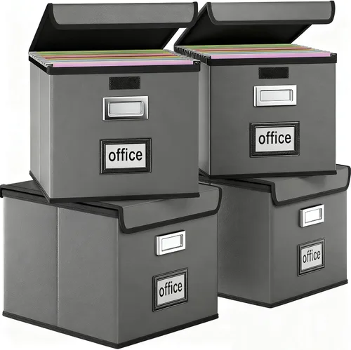 Miniatura 22 de Caja Organizadora de Archivos con Tapa, Caja Organizadora Plegable de Cuero Sintético para Carpetas Colgantes con Rieles de Plástico, Cajas (cuero)