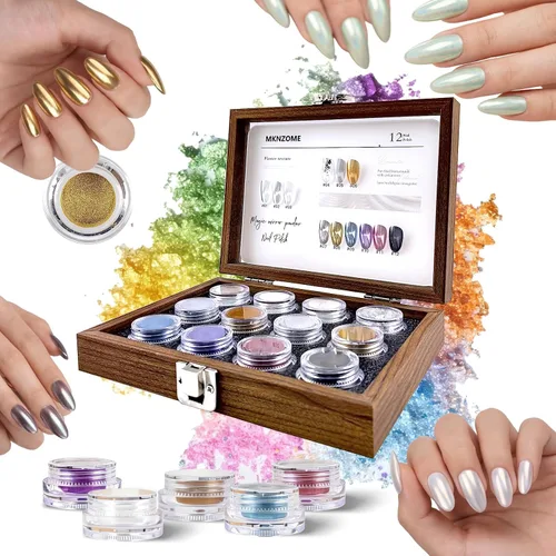Polvo de uñas cromado de 12 colores, efecto espejo metálico aurora iridiscente, pigmento holográfico, purpurina dorada y plateada para el hogar,