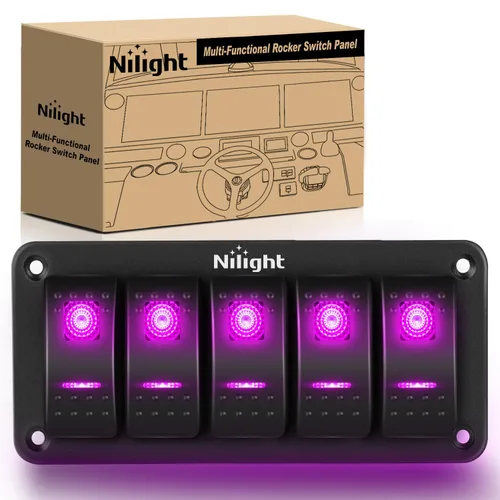 Miniatura 13 de Nilight Panel de interruptor basculante de 2 posiciones, 12V 24V DC, interruptores rojos, aluminio, 5 pines, ON OFF, precableado, impermeable