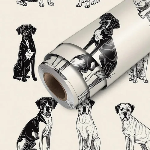Miniatura 28 de HOMETITUTE Papel tapiz para mascotas mixto color beige, para despegar y pegar, bonito patrón de gato y perro, papel de contacto, papel de pared