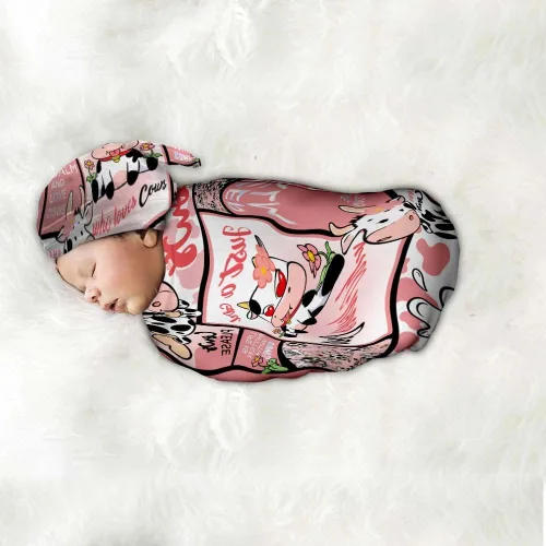 Miniatura 6 de Juego de mantas para recién nacido con gorro de Who Love Cows, manta de recepción para recién nacido para niño y niña, saco de envolver para ducha