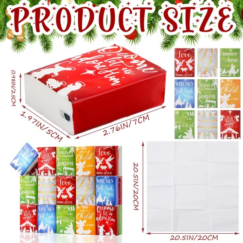 Miniatura 2 de Spiareal 30 Piezas Pañuelos de Bolsillo Faciales Navideños de Natividad Navideña Feliz Navidad Pañuelos de Bolsillo Faciales Regalos a Granel