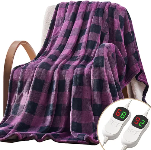 Miniatura 15 de Homemate - Manta eléctrica térmica de 50 x 60 pulgadas ultrasuave de franela, manta calefactora con 10 niveles de calor rápido, 8 horas de apagado