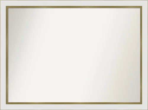 Miniatura 140 de Amanti Art Espejo de baño blanco para sobre el fregadero, 30 x 35 pulgadas, espejo de tocador rectangular estrecho de Eva de oro blanco, marco