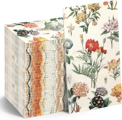 Tatuo Servilletas de papel florales de acuarela floral para invitados, servilletas vintage desechables con flores silvestres, toallas de mano