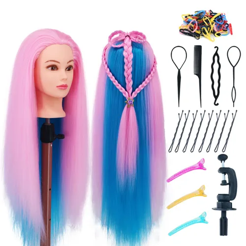 Miniatura 7 de Eumos Cabeza de Maniquí con Cabello, Cabeza de Entrenamiento de 29'' para Trenzado, Cabeza de Muñeca para Peinado, Maniquí de Cosmetología, Cabeza