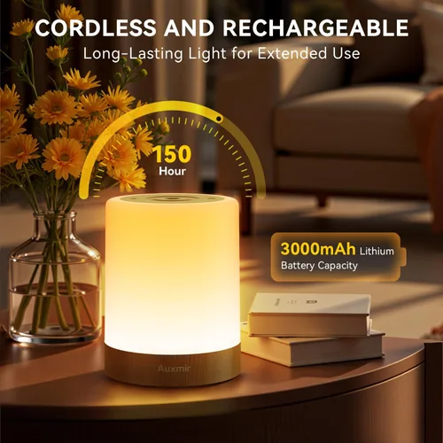Miniatura 5 de Auxmir Luz nocturna para niños y bebés, lámpara táctil regulable para guardería, 11 colores RGB, 5 brillo, lámpara de mesa recargable portátil