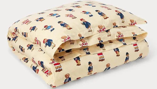 POLO RALPH LAUREN Juego de edredón King de suéter de oso de peluche con rayas rosadas para niñas con 2 fundas de almohada King