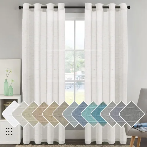 Miniatura 52 de Paneles elegantes de cortina de lino natural, cortinas de lino semitranslúcidas de eficiencia energética/paneles de cortina con ojales de níquel