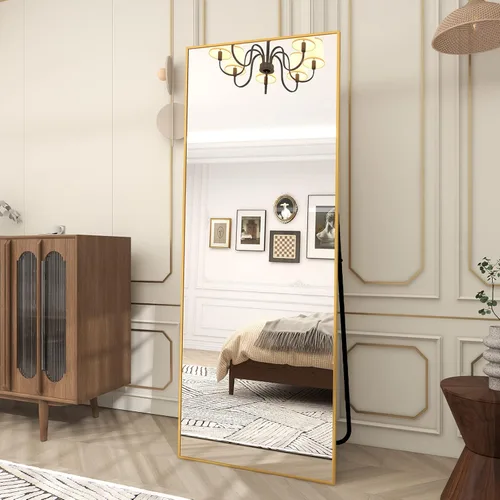 Miniatura 29 de BEAUTYPEAK - Espejo de longitud completa con soporte, de 56 pulgadas x 21 pulgadas, espejo de piso con marco fino de aleación de aluminio, espejos