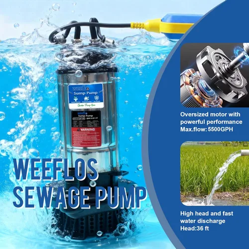 Miniatura 7 de Bomba sumergible de agua automática de 1.6 HP con alto caudal de 5500 GPH 36 pies cabeza máxima, riego, piscina, estanque de jardín, sótano, pozos
