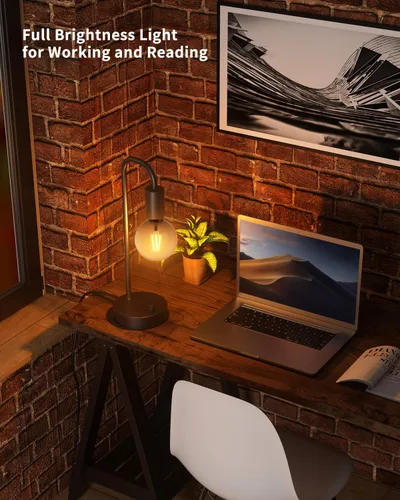Miniatura 6 de ONEWISH Lámpara de mesa industrial para dormitorio, lámparas de noche modernas totalmente regulables con bombilla de luz cálida de 2700K