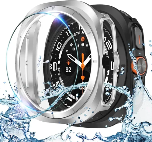 Paquete de 2+2 protectores de pantalla para Galaxy Ultra Watch de 1.772 pulgadas, película protectora de vidrio templado HD con funda protectora