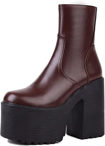 AMINUGAL Botas de tobillo de plataforma para mujer, tacón grueso, con cremallera, punta redonda, tacón alto, punk, para motocicleta, trabajo,