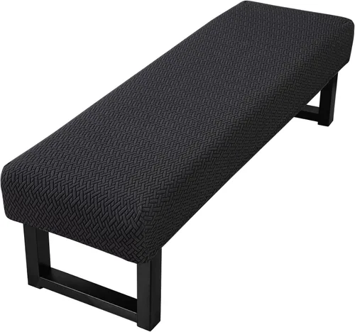Funda de banco de jacquard elástica para comedor, antipolvo, extraíble, lavable, para sala de estar, dormitorio, cocina (47-59 pulgadas, negro sarga)