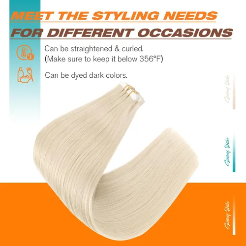 Miniatura 4 de Sunny Hair Extensiones de cabello humano con cinta adhesiva, extensiones de cabello humano rubio platinado coloridas, extensiones de cabello humano