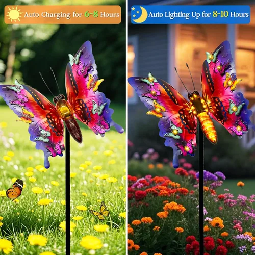 Miniatura 3 de ANGMLN Luces solares de jardín, decoración de jardín de mariposa para exteriores, luces decorativas de metal grandes de 41 pulgadas, mariposa
