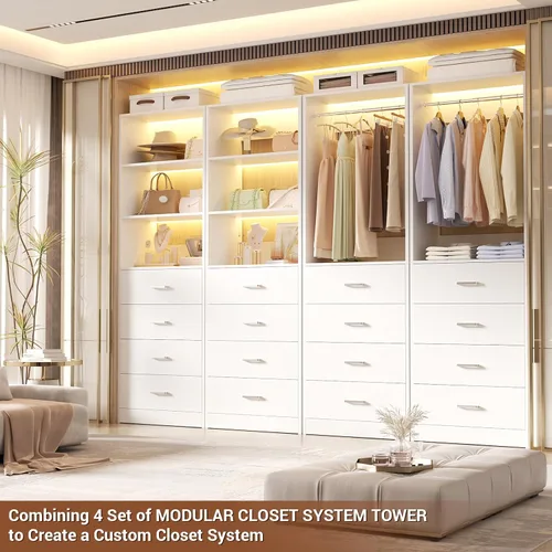 Miniatura 5 de Aheaplus Sistema organizador de cajones de armario, sistema de armario de madera de 21.3 pulgadas con 4 cajones, unidad de almacenamiento modular