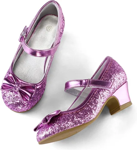 Miniatura 2 de K KomForme Mary Jane - Zapatos de vestir para niña con purpurina de 1.5 pulgadas, tacón bajo, para boda, fiesta, princesa, zapatos para niños