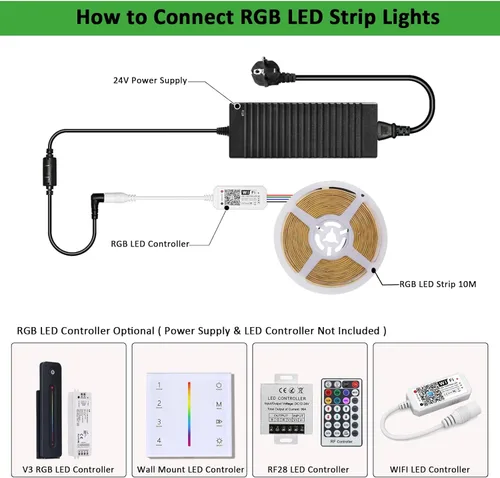 Miniatura 6 de JOYLIT Tira de luces LED COB RGB de 32.8 pies, 24 V, 8400 LED, alta densidad, sin puntos, superbrillante, IP20, no impermeable, 14 W/M, tira de luz