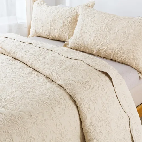 Miniatura 21 de HoneiLife - Juego de colcha de tamaño Queen, juego de ropa de cama de pana bordada de 3 piezas, colcha de lujo, ligera, cálida, para todas las Pana
