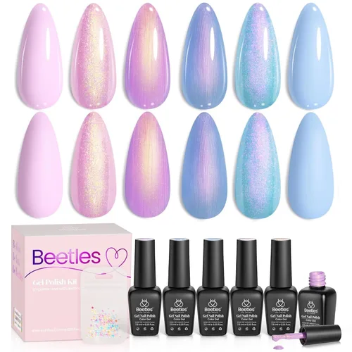 Miniatura 16 de Beetles - Esmalte de uñas de gel rojo, 6 colores, colección Marvelous Lady, esmalte de uñas con purpurina burdeos, nude, rojo brillante, diseño