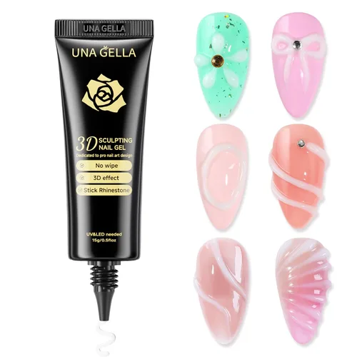 UNA GELLA Esmalte de uñas en gel 3D blanco lechoso 15g, esmalte en gel para esculpir sin necesidad de limpieza, polvo para uñas cromadas, moldeado,