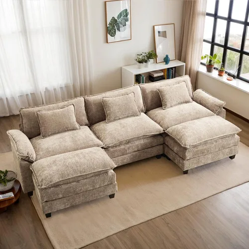 Miniatura 12 de Sofá modular seccional, sofá de nube con otomana, asiento profundo de felpilla en forma de L para sala de estar y apartamento