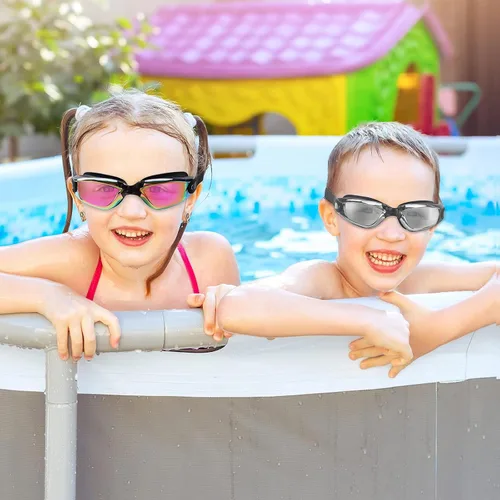 Miniatura 7 de Gafas de natación para niños, paquete de 2 gafas de natación antivaho a prueba de fugas, gafas de natación para niños de 3 a 14 años de edad Negro