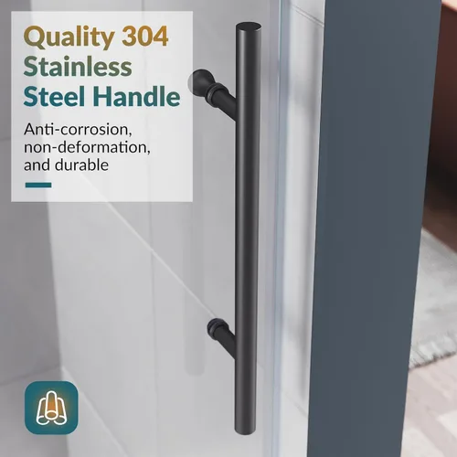 Miniatura 5 de ELEGANT Puerta corredera sin marco para bañera de 60 pulgadas de ancho x 62 pulgadas de alto, puerta corrediza de vidrio para bañera con vidrio