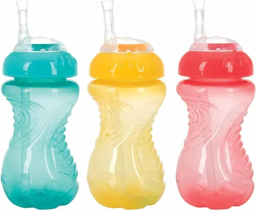 Miniatura 5 de Nuby Paquete de 3 vasos antiderrames con popote flexible para niños pequeños, a prueba de derrames, con agarre fácil y firme, verde, azul, aguamarina