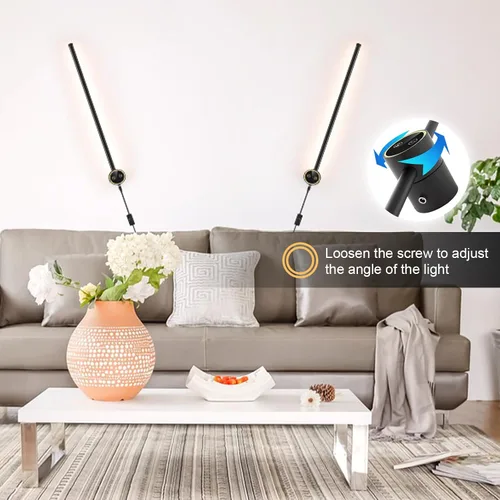 Miniatura 4 de Juego de 2 apliques de pared, 22 pulgadas, LED regulable, apliques de iluminación de pared negro mate, lámpara de pared moderna de 9 W, para sala