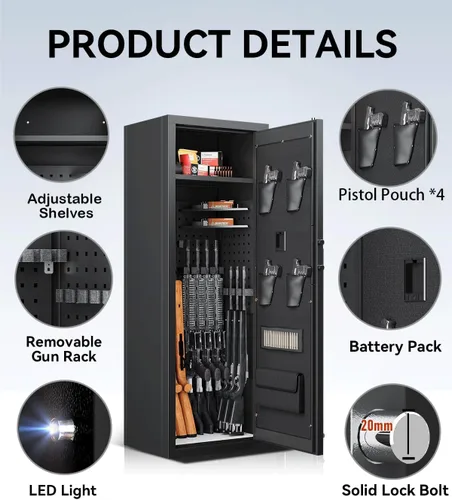 Miniatura 4 de Caja fuerte para armas 10-13, caja fuerte para rifles y pistolas, caja fuerte grande para rifles y pistolas, caja fuerte biométrica para armas