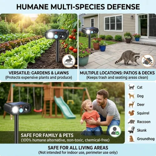 Miniatura 8 de 2026 Upgraded Sonic Fortress Pro Deer Repellent Devices,4Pack Feral Cat Deterrent Outdoor Solar Ultrasonic Animal Repellent with Motion Sensor&Flash