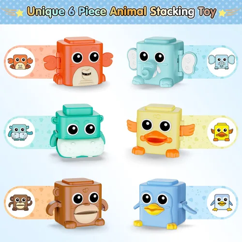 Miniatura 3 de Juego de Juguetes Apilables para Niños de 18+ Meses, 6 en 1 Juguetes Sensoriales Infantiles con Expresiones Cambiantes, Bloques Apilables